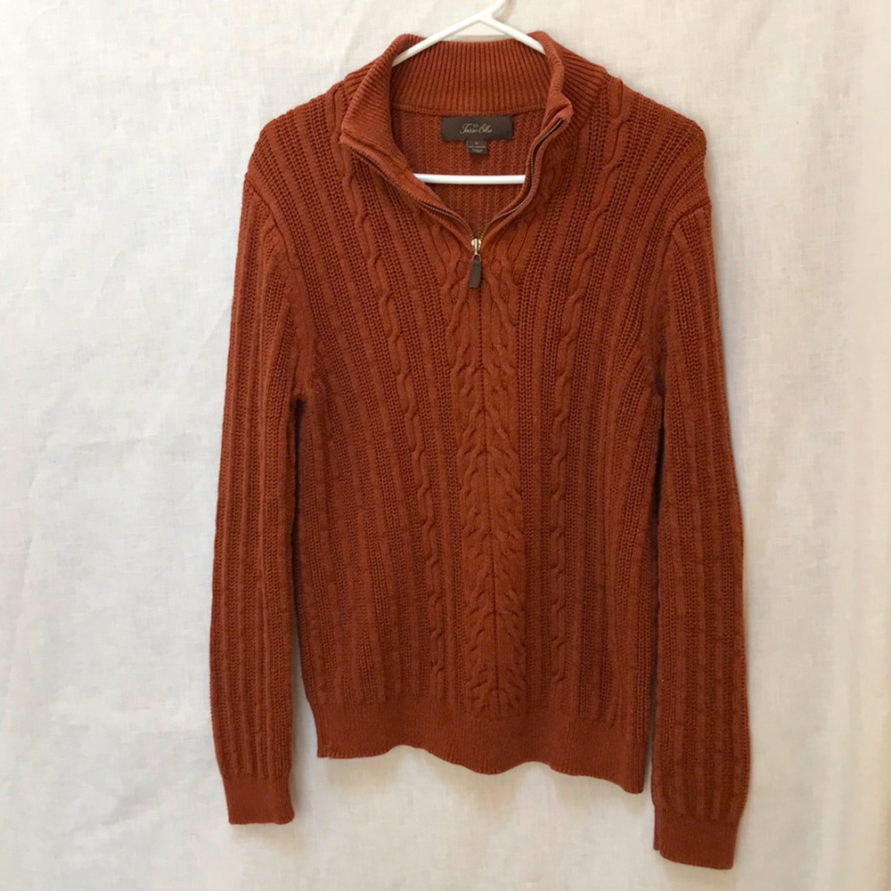 Tasso Elba Mens Burnt Orange Marled Cotton Sweater